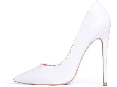 Zhabtuc Femme Escarpins Hauts Pointus Talon Aiguille Sexy Mariage de Fête Stiletto Soir Fête Chaussures 12CM Blanc，Taille 38 EU