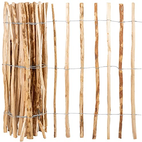 VOSS.garden 5m Staketenzaun 120cm, Gartenzaun aus Haselnuss Rollzaun Teichzaun