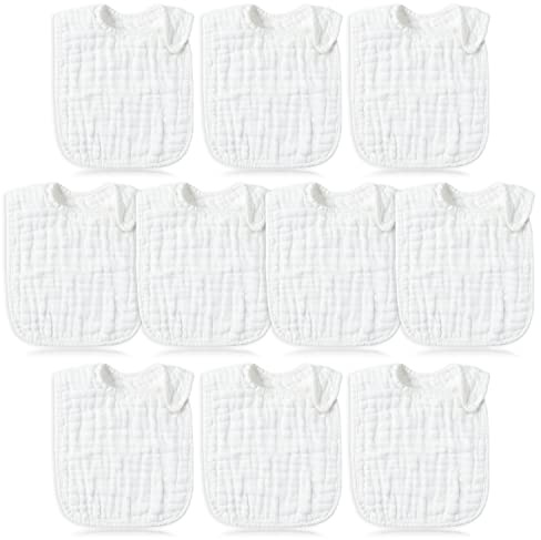 WATINC 10pcs Baby Bibs for Boys Girls, Newborn Feeding Bandana Drool Bibs Absorbent Cotton DIY Painting Organic Cotton for Boys Girls Baby Shower Birthday Gift, White
