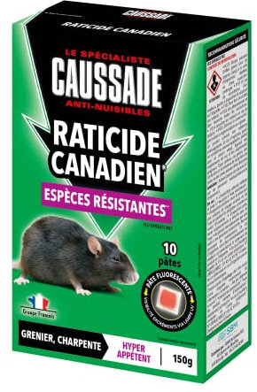 Caussade Anti Rats 150 g - Efficacité Radicale - Spécial Rats Résistants - 10 Pâtes Fluorescentes - Prêt à l'emploi - Hyper Appétent - Lieux secs et humides - CARPTFLUO150