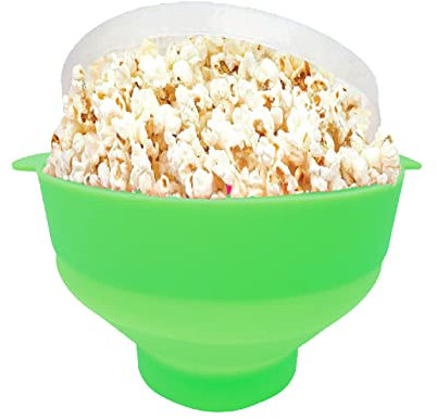 Microwave Popcorn Popper with Lids - Silicone Popcorn Maker - No Oil or Butter Required - Collapsible Popcorn Bowls - BPA-Free Popcorn Container - Movie Night Supplies - Green