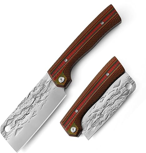 Omesio Grand Couteau Pliant à Deux Mains, Couteau Hache Pliant - Couteau de Poche pour Les Aventures culinaires, Manche en G10 et Lame en Acier 4Cr14-orange (Coloured)