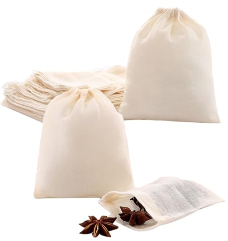 40Pcs 8 * 10cm Bustine Te Vuote,Sacchetti Cotone Riutilizzabili per Tè Sfuso,Sacchetto Filtro per Straining Sacchetti Piccoli di Cotone con Coulisse,Per Tè Sfuso,Caffè,Spezie,Marinata