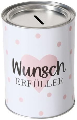 ReWu Spardose Sparschwein Schriftzug Wunscherfüller - Deckel abnehmbar - Wiederverwendbar Metall Sparbüchse Geldgeschenk Geschenkidee Geldspardose Metallspardose 14 x 10 cm