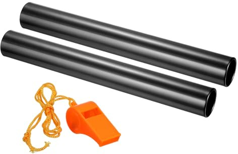 PATIKIL Relay Track Baton,2 Pack Aluminum Tube Field Running Race Stick with Whistle Corrosion Resistant for Outdoor Athletics Sport Game Practice Tool, Black