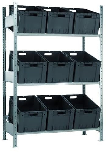 qpool24 Anbauregal, Schrägbodenregal MULTIplus150, 2000 x 1300 x 600 mm (HxBxT), verzinkt/RAL 7035 lichtgrau, 3 Fachböden