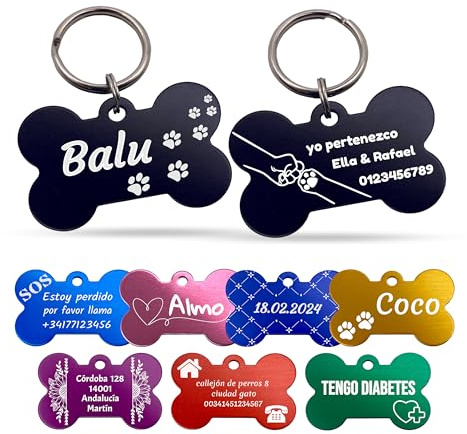 Unikat Branding | Targhetta per cani in confezione singola, cane, gatto e padrone, personalizzabile, su entrambi i lati con incisione | osso | 38 mm (giallo)