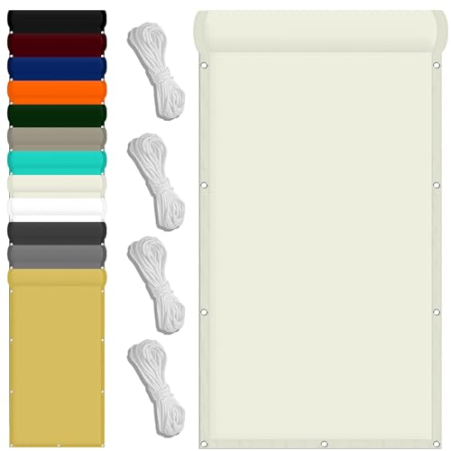 Sonnenschutznetz 80 x 300 cm Wasserdicht Quadratisch Sonnenschirm Balkon Uv-Schutz-Polyestergewebe mit Seil Sonnenschutz Markise für Balkon Terrasse Und Garten, Elfenbein
