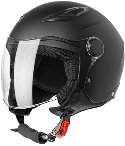 VINZ Magic Motorrad Helm Kinder | Kinder Jethelm in Gr. YS-YXL | Kinderhelm Motorrad, Roller, Mofa & Moped | ECE 22.06 Zertifiziert | Matt Schwarz