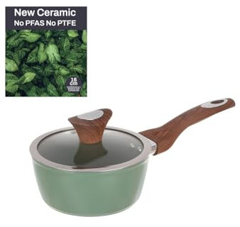 Casseruola un manico 16 cm con coperchio verde New Ceramic