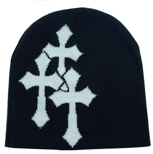 Moguri Y2K Beanies, y2k, motivo a croce, accessori, pantaloni, accessori, emo, abbigliamento, grunge, accessori, maglieria, grunge, cappellino, y2k, berretto, estate, piacevole, traspirante, cool