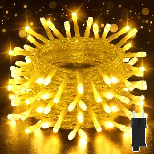 Isisyu Lichterkette Außen Timer 30M 300LED Lichterkette Außen Weihnachten Strom mit Speicherfunktion, Wasserdicht 8 Modi Warmweiß Weihnachtsbeleuchtung für Außen Innen Garten Balkon Weihnachten Party