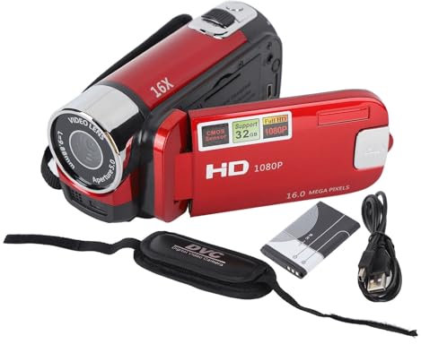 Segrehy 4K Camcorder 48 MP DV Kamera mit 2.7 Zoll Drehbarem TFT Display, 16x Digitalzoom USB Kabel Kompakt, Portable Handheld Video Recorder für Familie Vlogging Anfänger (Rot)