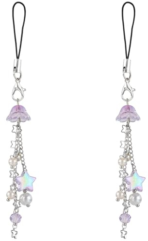 BEEFLYING 2 piezas Y2K Estéticas Lindas Medusas Accesorios Colgantes para Teléfono Móvil Con Cuentas de Estrella para Bolso Llavero Cámara, Púrpura