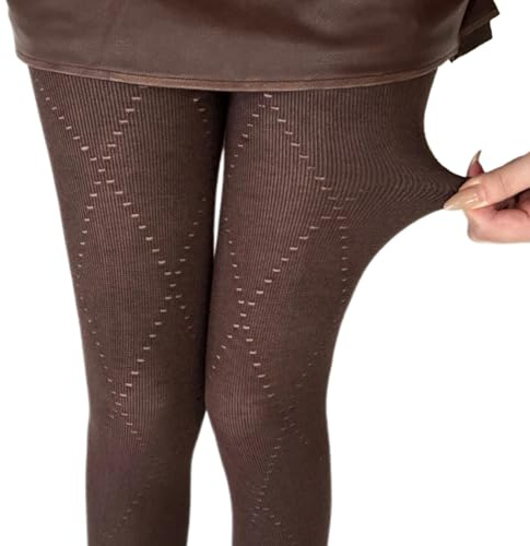 Yilingjc Medias de algodón con patrón de cuadros huecos para mujer, transpirables, para invierno y otoño, color liso, medias opacas