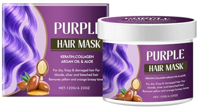 Keratin Purple Hair Mask, Mascarilla Morada Con Keratina, Acondicionador, Tinte Matizador Violeta Para Cabello Rubio, Nutritiva E Hidratante, Suaviza Y Da Brillo