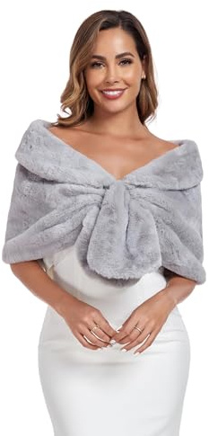 AUTTOGirl Élégant châle en fausse fourrure pour femme écharpe d'hiver étole enveloppement mariage mariée fourrure soirée jeté châle châle blanc