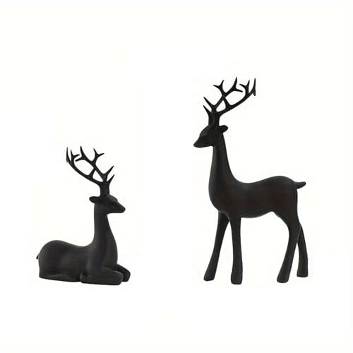 2 Pcs Christmas Modern Reindeer Figurine Matte Black Deer Statue Decoration Xmas Elk Statues Home Office Desk Decor (Black, One Size)