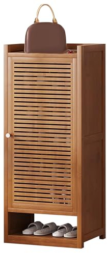 Moderno armario zapatero de madera con puertas con persianas, estantes ajustables, independiente para entrada y pasillo, elegante diseño marrón y negro