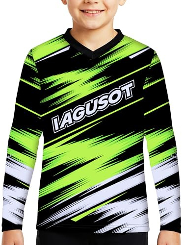 IAGUSOT Long-Sleeve Cycling Jersey for Youth/Kids, Including Cycling, Motorcycling, Dirt Bike Riding (US, Alpha, Medium, Regular, Regular, Green)