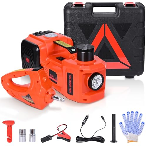 HIUYRFS Gato hidráulico eléctrico 5T, gato hidráulico con llave de impacto eléctrico, rango de elevación 15-53 cm, cargador con bomba inflable y luz LED para coche, SUV, sedán, MPV