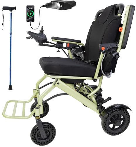 Sedia a rotelle elettrica leggera pieghevole per adulti e anziani – ca. 15 kg, adatta per aeromobili, portata fino a 150 kg, portata fino a 24 km, motore da 360 W, portatile per viaggi e uso