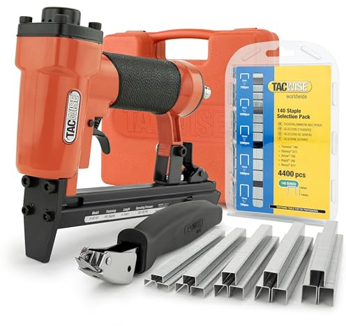 Tacwise 1287 Grapadora Neumática A14014V con 4400 Grapas y Quitagrapas, Utiliza Grapas tipo 140 de 4 a 14 mm