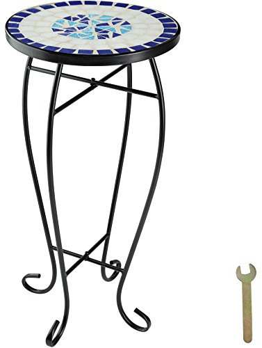 tectake® Table Ronde Exterieur en mosaïque de Pierre, Ø30 x 61,5 cm, Table de Jardin Plateau Rond Balcon, Terrasse, Max. 30 Kg, Gueridon mosaïques, Mobilier Jardin Exterieur, Decoration Balcon
