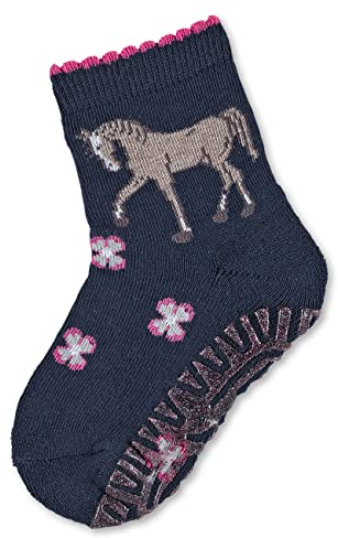Sterntaler Glitzer Flitzer AIR Pferd - Mädchen Fliesen Flitzer - Stoppersocken mit Innenfrottee im Sohlenbereich - Baby und Kinder Strümpfe mit Glitzer Anti-Rutsch-Sohle, marine, Größe 28