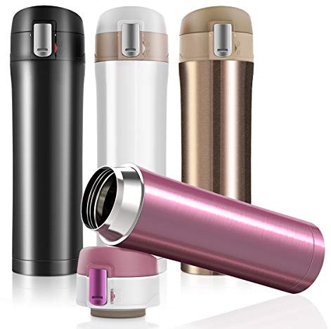 JUMKEET Double Walled Vacuum Flask Thermo,Stainless Steel Insulated Water Bottle | Flask for Hot and Cold Drinks Travel Coffee Mug, Sports Water Bottle (A-Gold)