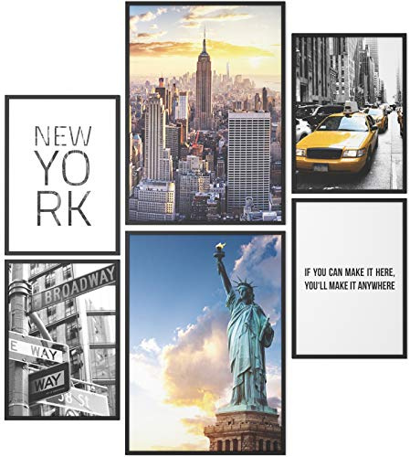 Papierschmiede® Mood Poster Set New York, Bilder Wohnzimmer Deko Schlafzimmer, 2x DIN A2 und 4x DIN A3, Freiheitsstatue USA America - ohne Rahmen