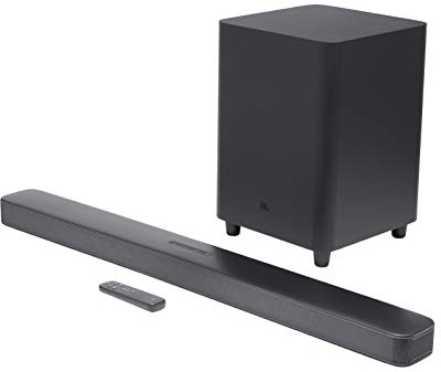 JBL 5.1 – Barre de son avec caisson de basses et hauts-parleurs sans fil – Connexion 4K par arc HDMI ou câble – Bluetooth 4.2 – Exclusif Amazon avec intégration d'Alexa – Couleur : Noir