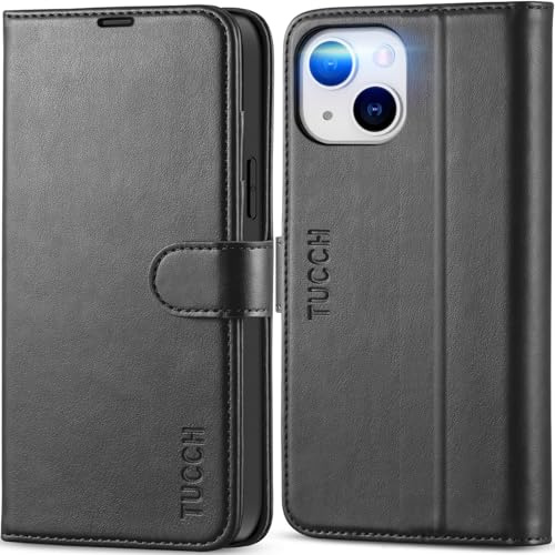 TUCCH Étui Portefeuille Cuir PU pour iPhone 13 5G, Noir