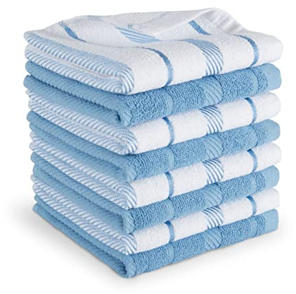 KitchenAid Albany Dishcloth 8 Pack Set, Blue Velvet/White, 12x12