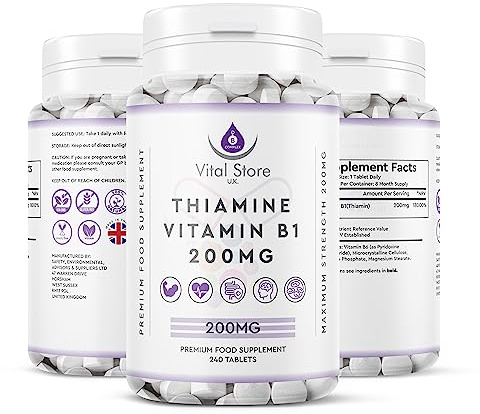 Vitamin B1 Thiamine Supplement 200 mg - 240 Gluten-Free Tablets (8 Month Supply) High Strength Vegan Supplements, Support Heart, Nervous System, and Immune Health