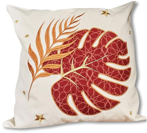 Papierdrachen Funda de cojín como decoración de Ramadán, bordada en oro con hoja roja, tamaño 40 x 40 cm, decoración de temporada de fiesta de azúcar