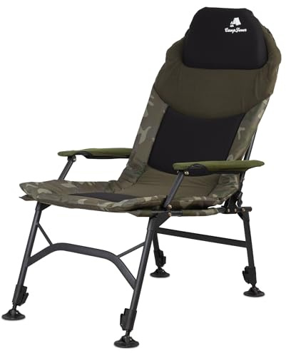 CampFeuer Silla de Pesca Plegable Camuflaje Verde | Silla de Camping Regulable en Altura | Silla Plegable para Carpa | Silla de Viaje, para Camping, Acampada, Pesca | Silla Reclinable