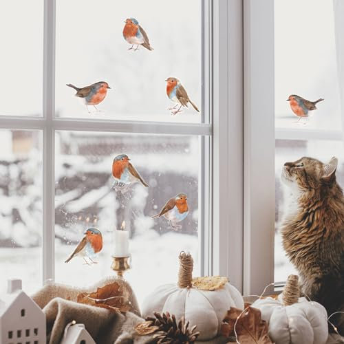 Christmas Window Stickers (Robins - Regular) Christmas Window Decorations to Create a Winter Themed Display Reusable Re-positionable Cleanly Removable Winter Window Stickers