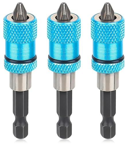 Quick Change Bit Holder, 3 Pieces Drywall Bit Holder, Drywall Bit Magnetic Drill Attachments, 1/4 Inch Hex Shank for Cordless Screwdrivers and Hand Drills, Blue, 65 mm
