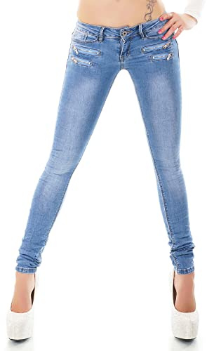 Jean taille basse pour femme - Coupe ajustée - Stretch - Tailles XS à XL, Bleu/81-5, M