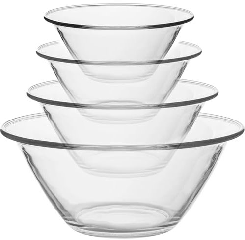 COSE DA CASA Set di 4 ciotole cm 26-22-17-14 insalatiere in vetro con bordo per impasti in cucina a tavola insalata stuzzichini multiuso