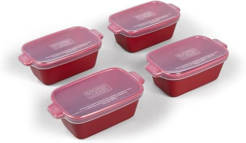 Souper Cubes Steinzeug – Kleine Keramik-Backform mit Silikonabdeckungen, kleine Auflaufformen für den Ofen, perfekt zum Aufwärmen von Einzelportionen, Cranberry, 12,7 x 7,6 cm, 4 Stück