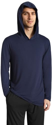 Latuza Men's Bamboo Viscose Hooded Pajama Top Long Sleeve Sleep Shirt XL Navy