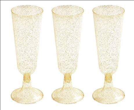 YZDZSW 25 Pcs Plastic Champagne Flutes, Plastic Prosecco Glasses, Disposable Wine Glasses for Wedding Party (Sequin Color)