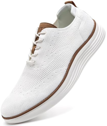 LEZTA Men's Casual Dress Sneakers Business Lightweight Oxfords Arch Support Walking Shoes(White E Size 11)