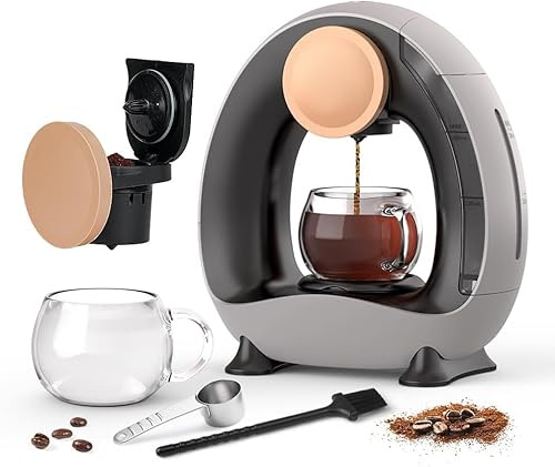 BENFUCHEN Macchina da caffè monouso con filtro per caffè macinato, Mini macchina da caffè Americano per una tazza, funzionamento con un tocco, dimensioni di infusione 4-8 fl oz (Grigio)