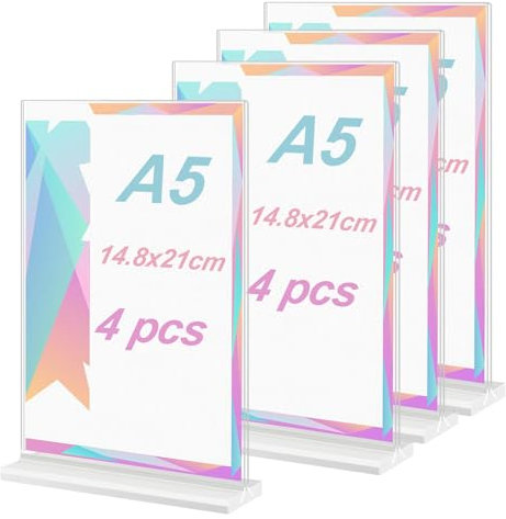GHLAECM 4 Stück Tischaufsteller Acryl Aufsteller A5, Acryl Preisschilder Aufsteller, Acryl Menükartenhalter, Tischständer Acryl T-Ständer , für Fotos Büro Restaurant Cafe Shop Theke