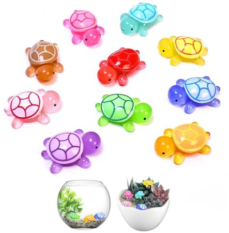 YELYTR Mini Tortue Lumineuse en Résine - 10 Pcs 4.6cm Figures pour Décoration de Pot, Jardin, Paysage et Aquarium