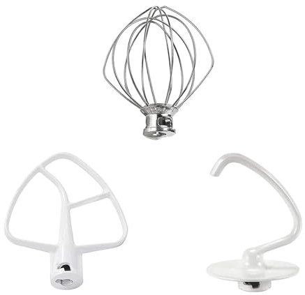 Küchenmaschinen Zubehör-Set, 3-teiliges Kitchen Aid Zubehör aus Edelstahl mit K45WW Schneebesen, K45DH Knethaken und K45B Flachrührer Zur Herstellung einer Vielzahl Köstlicher Speisen wie Kuchen