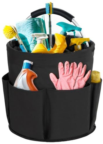 Bototack Cleaning Caddy with Handle, Cleaning Products Organiser, 17L Foldable Storage Basket, Cleaning Caddy Organiser, Portable Multi Cleaning Bucket Bag for Home, Garden (Black)